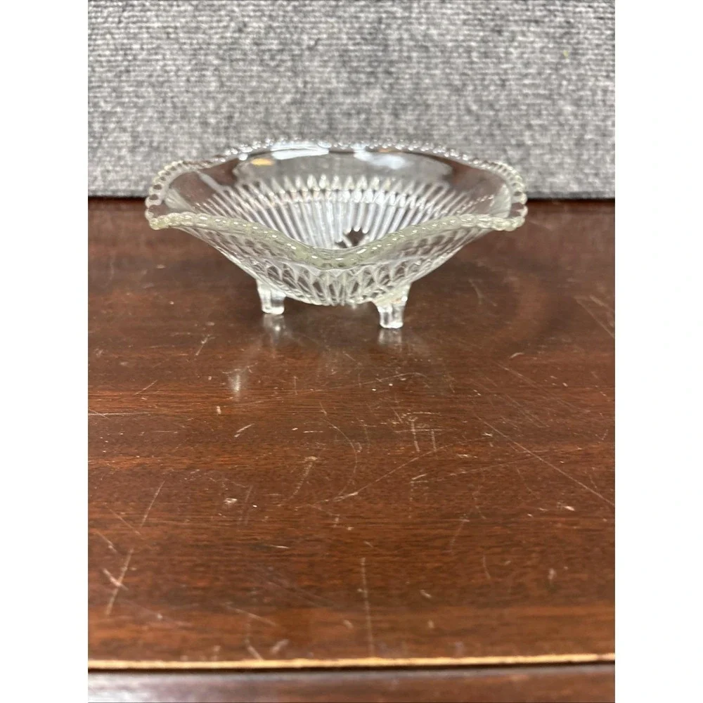 Jeannette Glass Footed Candy Dish, Anniversary Pattern, Ribbed, Scalloped, Clear